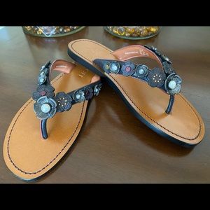 Coach Tea Rose leather flip flops
